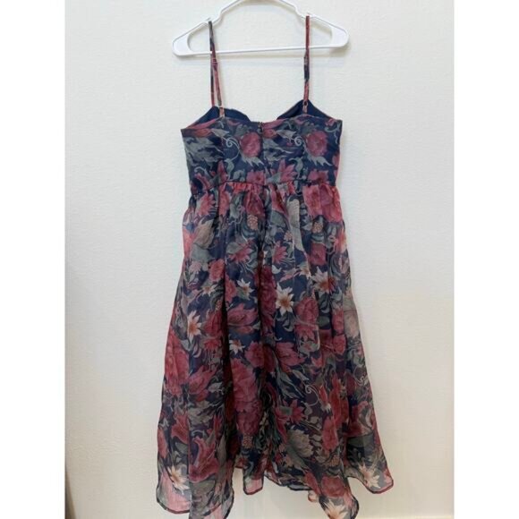 Lulus Cherished Aura Navy Blue Floral Organza Bustier Midi Dress Large - Picture 6 of 10